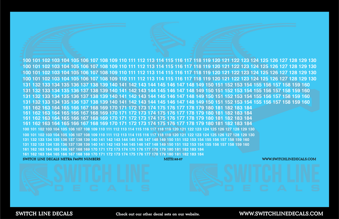 HO Scale Metra F40PH Numbers Decal Set