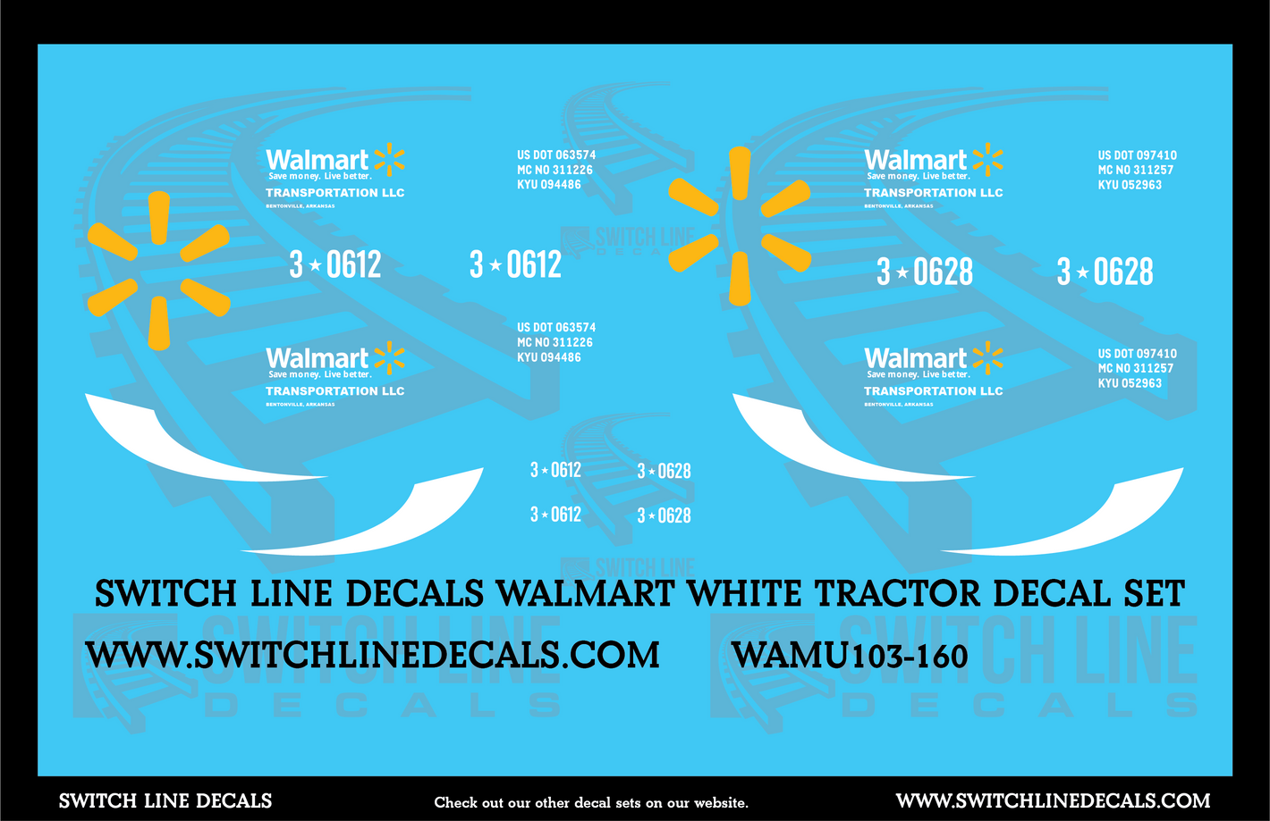 N Scale Walmart White Tractor Decal Set