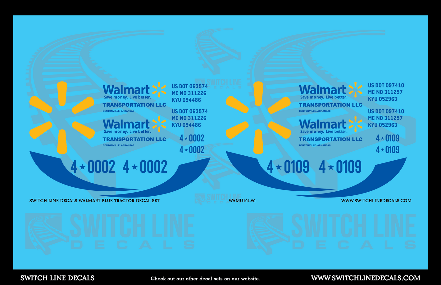 1:20 Scale Walmart Blue Tractor Decal Set