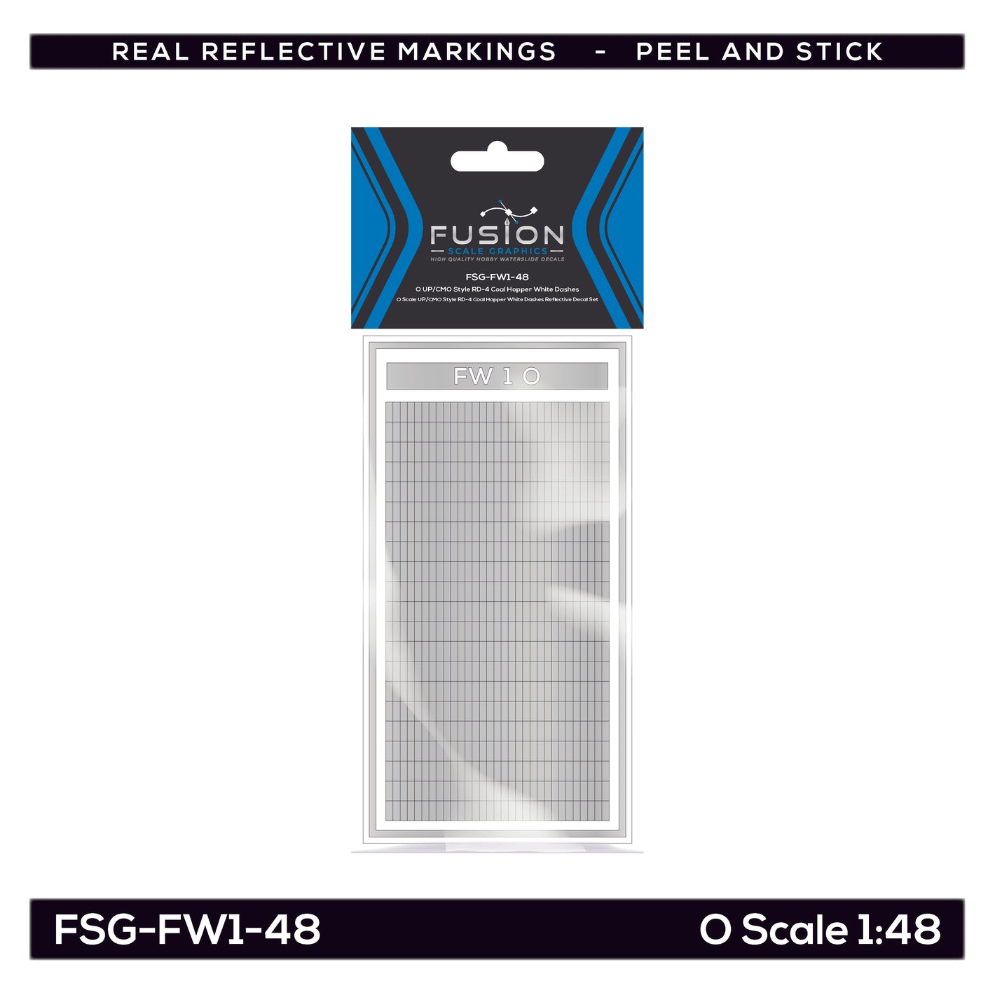O Scale UP/CMO Style RD-4 Coal Hopper White Dashes Reflective Decal Set | Fusion Scale Graphics