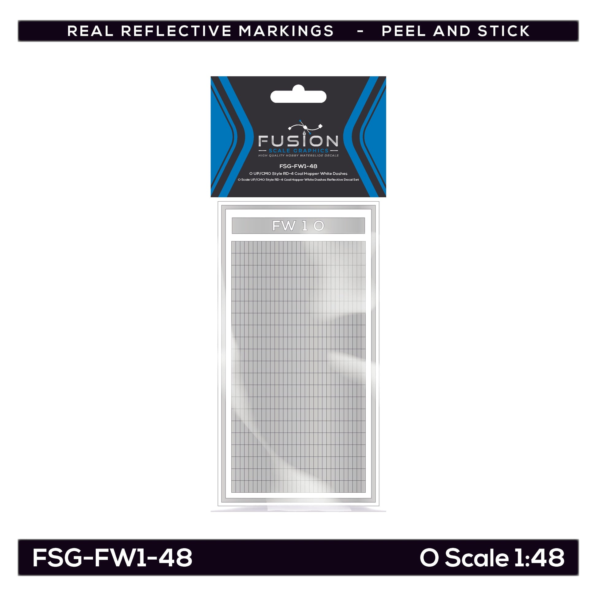 O Scale UP/CMO Style RD-4 Coal Hopper White Dashes Reflective Decal Set | Fusion Scale Graphics