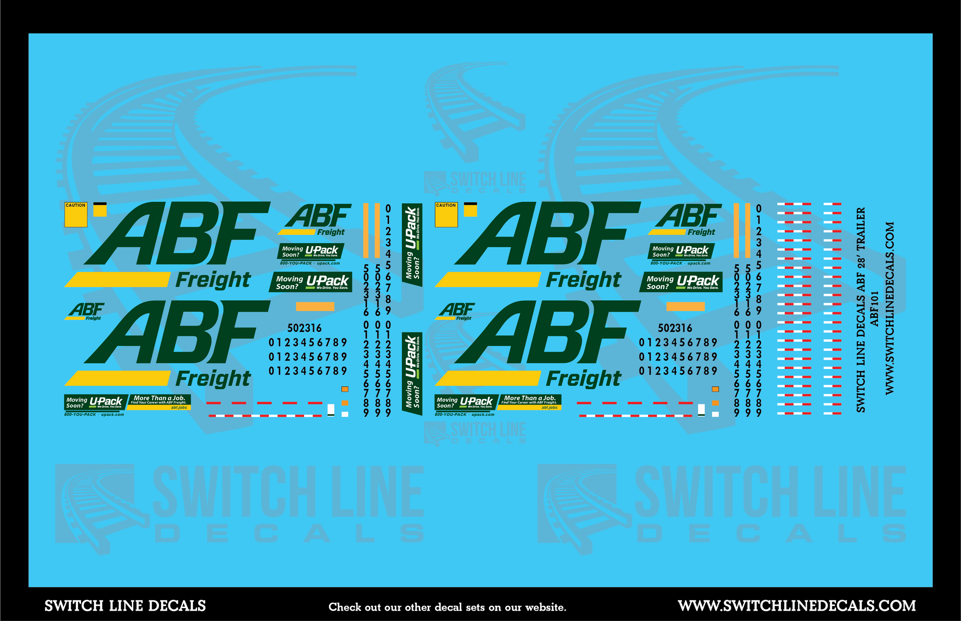 HO Scale Modern ABF Freight 28' Trailers Decal Set