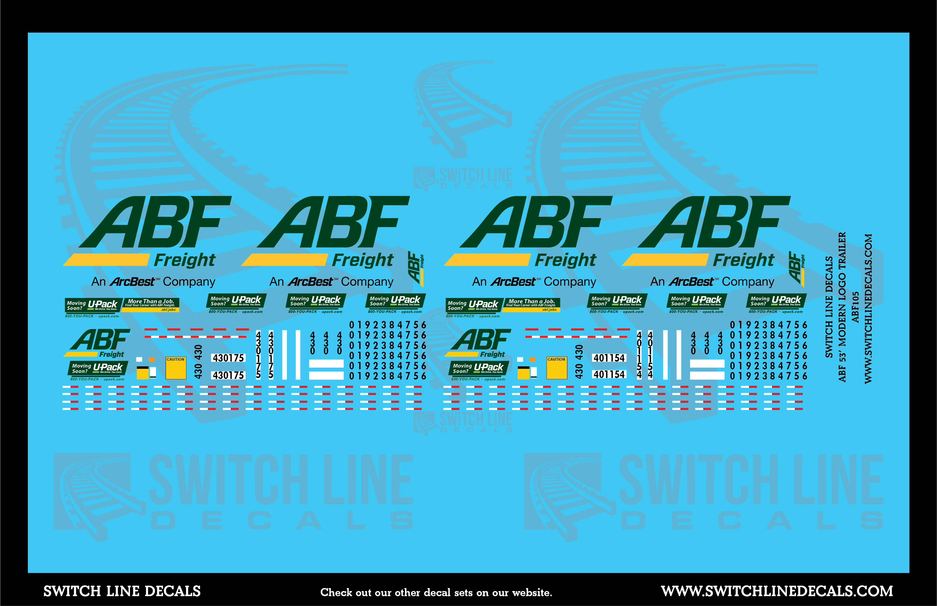 HO Scale Modern ABF Freight 53' Trailers Decal Set