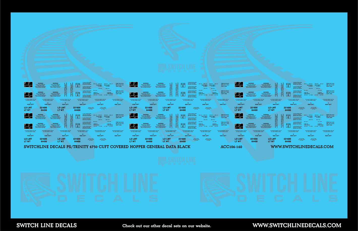 N Scale PS/Trinity 4750 CuFt Covered Hopper Black General Data Decal Set