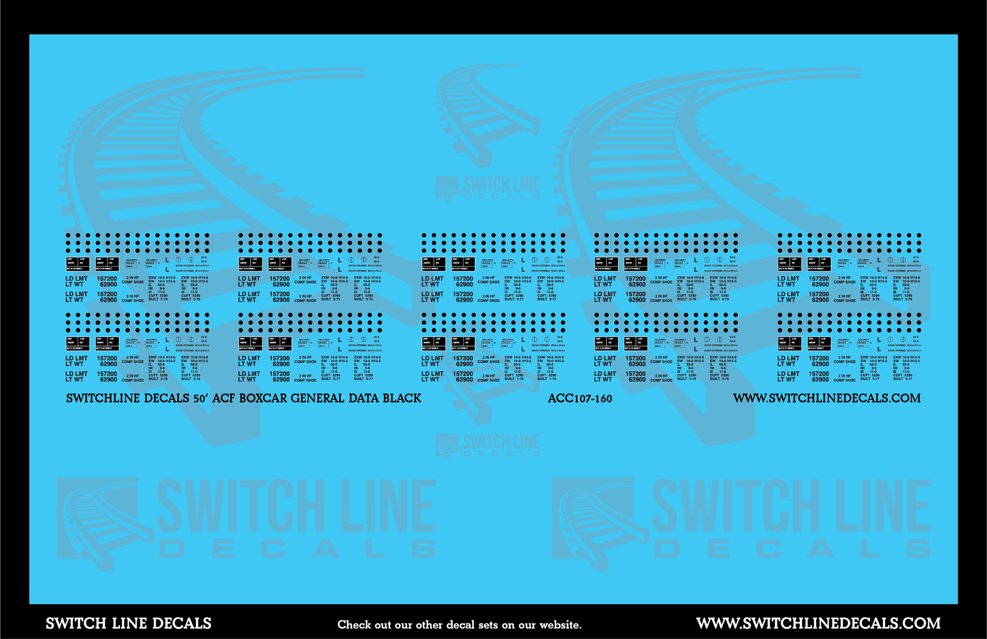 N Scale 50' ACF Boxcar Black General Data Decal Set - Switchline Decals