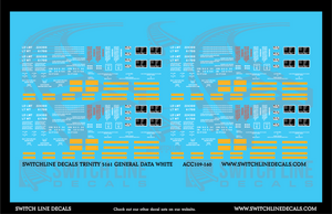 N Scale Trinity 5161 CuFt Covered Hopper White General Data Decal Set - Switchline Decals