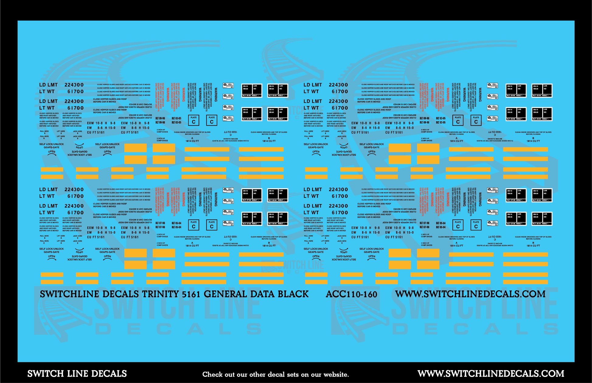 N Scale Trinity 5161 CuFt Covered Hopper Black General Data Decal Set - Switchline Decals