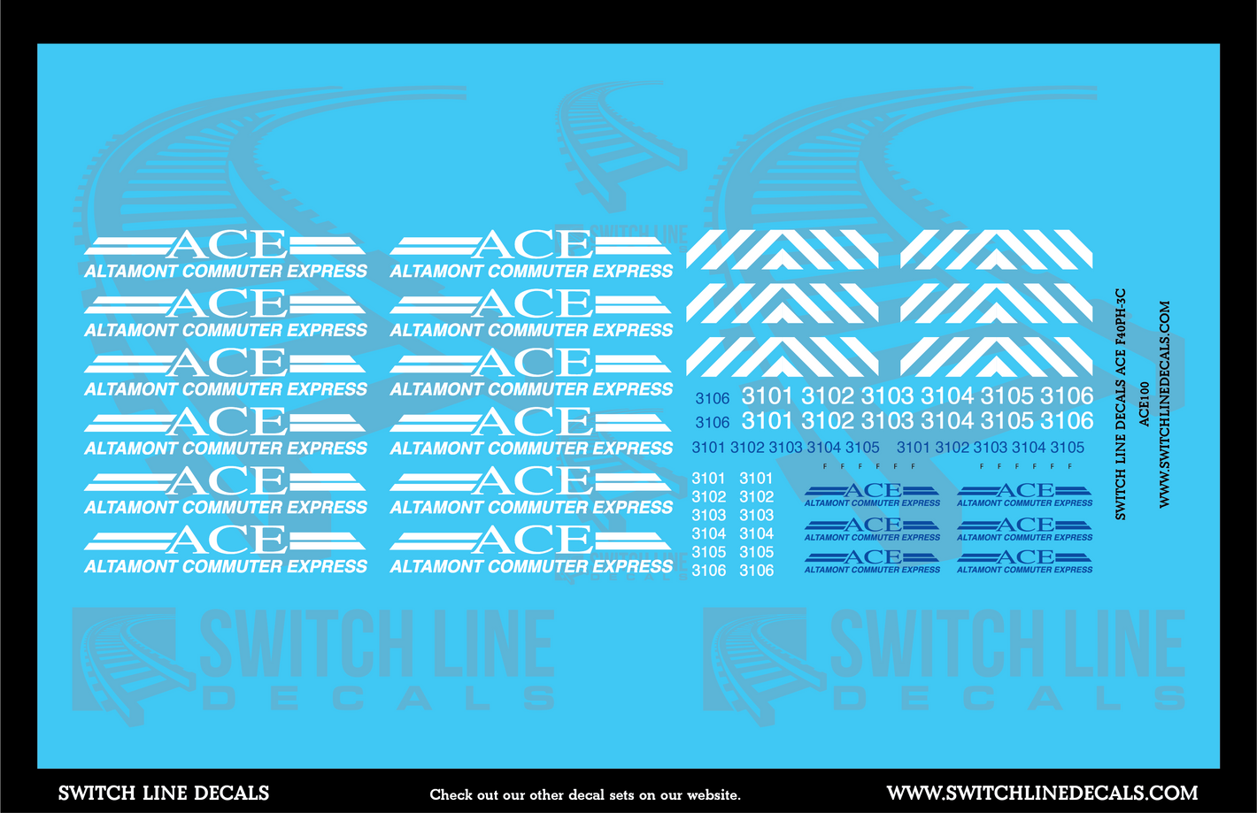 HO Scale ACE Altamont Commuter Express F40PH Locomotives Decal Set