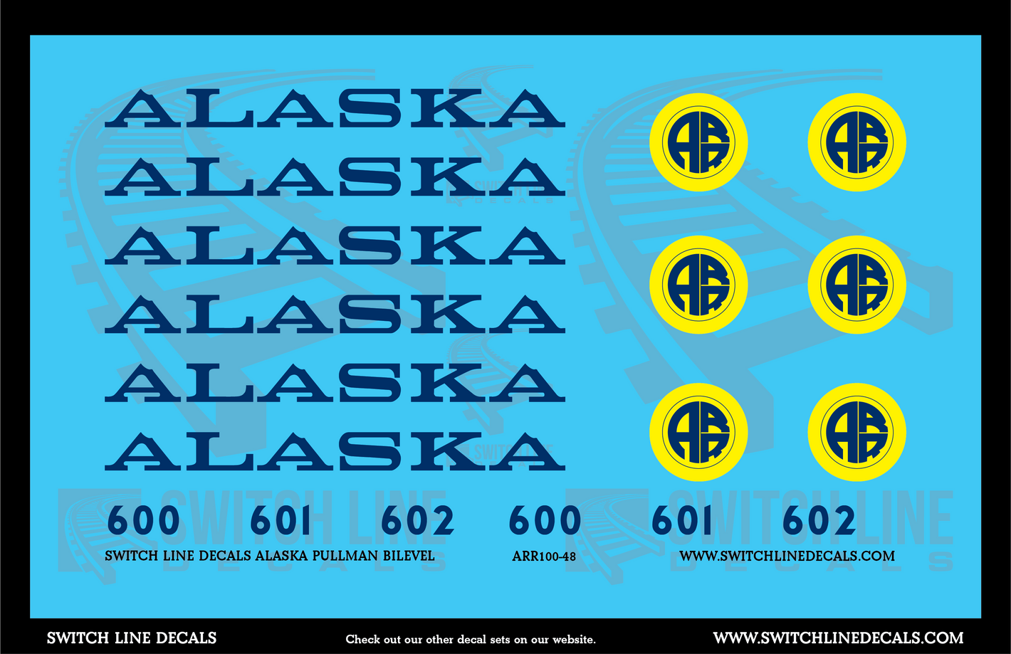 O Scale Alaska Railroad Pullman Bilevel Cars Decal Set