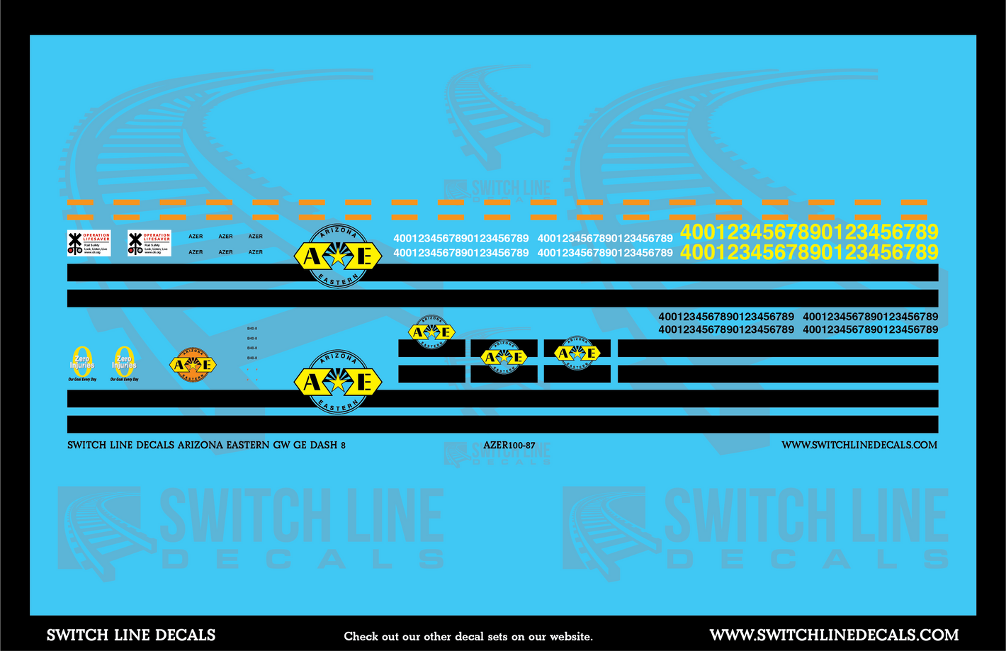 HO Scale Arizona Eastern GW GE Dash 8 Locomotive Decal Set