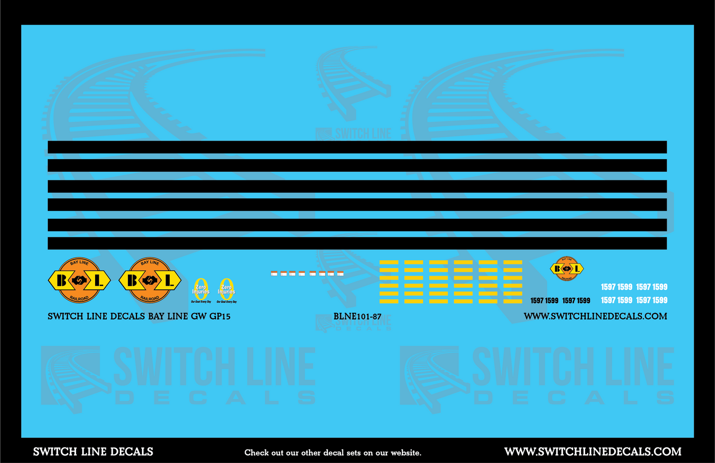 HO Scale Bay Line GW GP15 Locomotive Decal Set