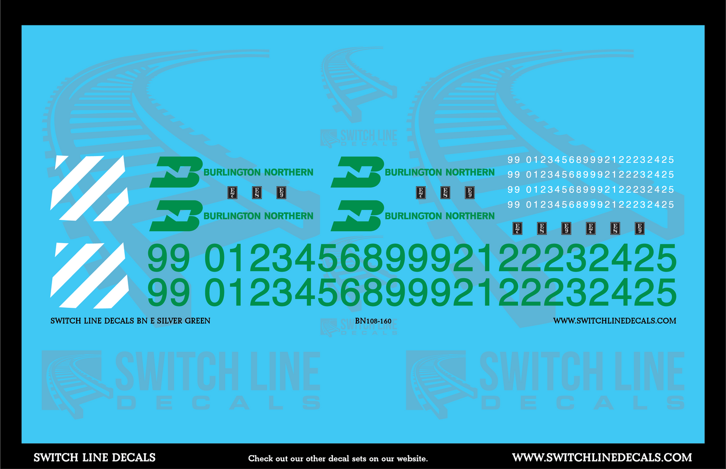 N Scale Burlington Northern Silver & Green E Unit Locomotive Decal Set