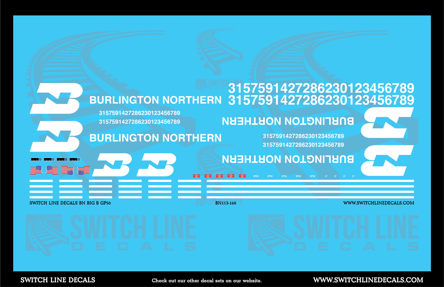 N Scale Burlington Northern "Big G" GP50 Locomotive Decal Set