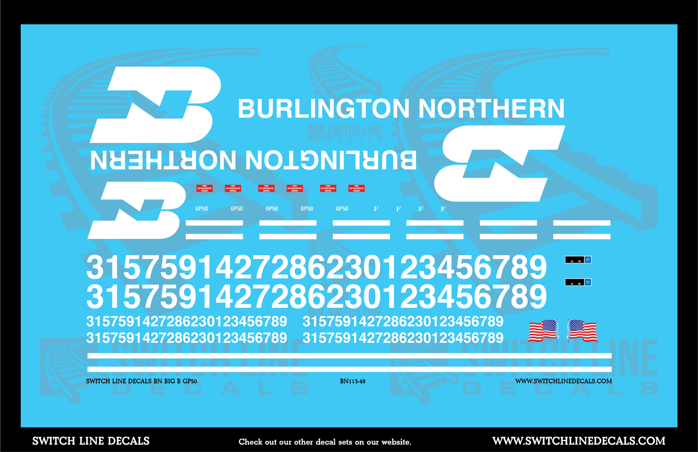 O Scale Burlington Northern "Big B" GP50 Locomotive Decal Set