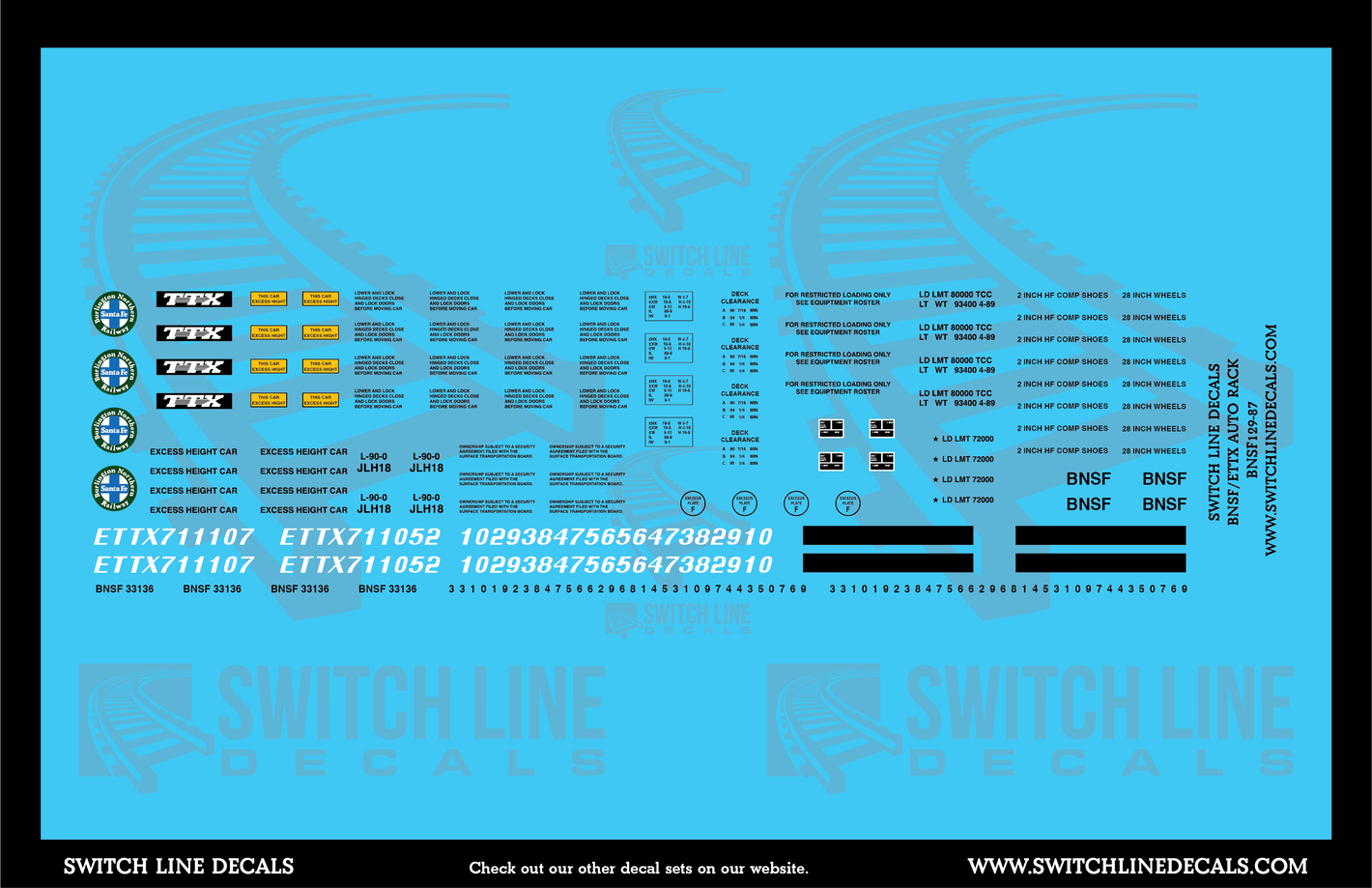 HO Scale BNSF/ETTX Auto Rack Decal Set