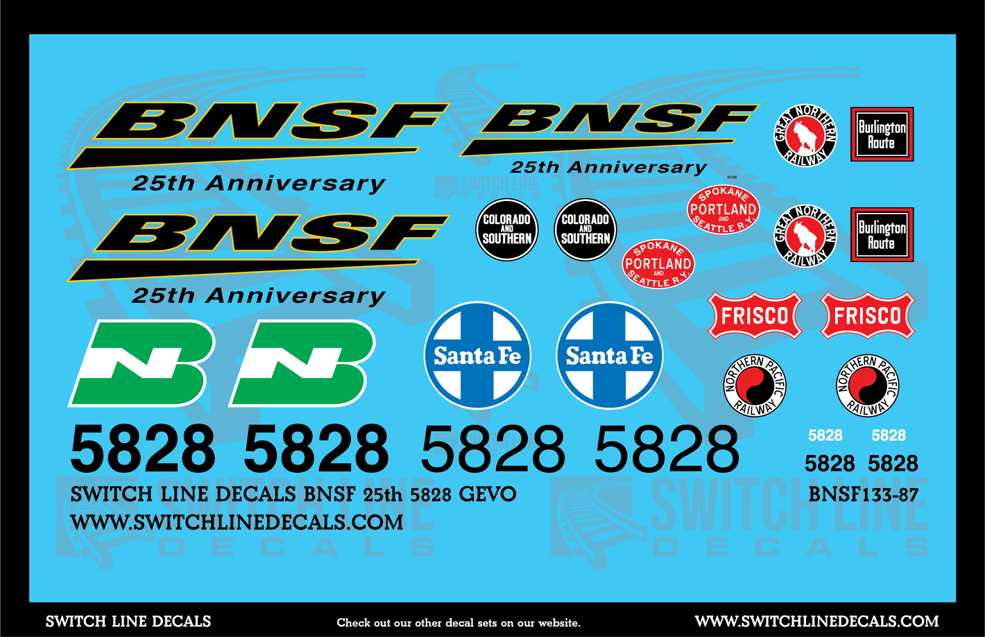 HO Scale BNSF 25th 5828 GEVO Locomotive Decal Set