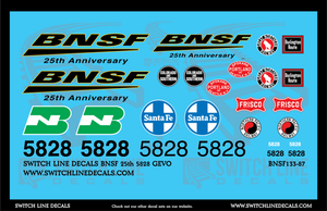 HO Scale BNSF 25th 5828 GEVO Locomotive Decal Set