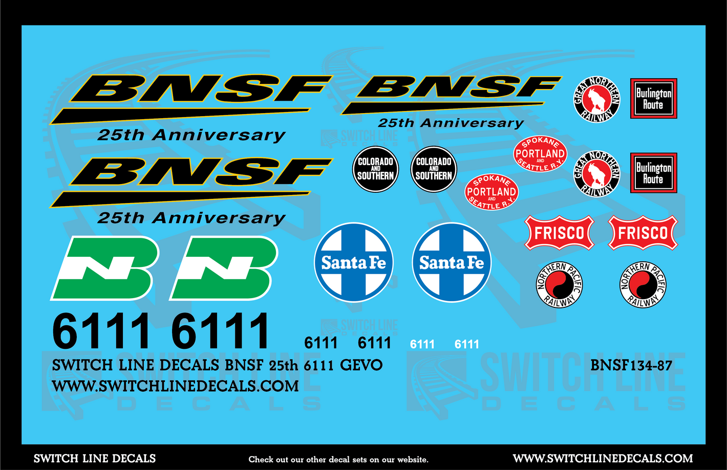 HO Scale BNSF 25th 6111 GEVO Locomotive Decal Set