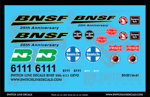 HO Scale BNSF 25th 6111 GEVO Locomotive Decal Set