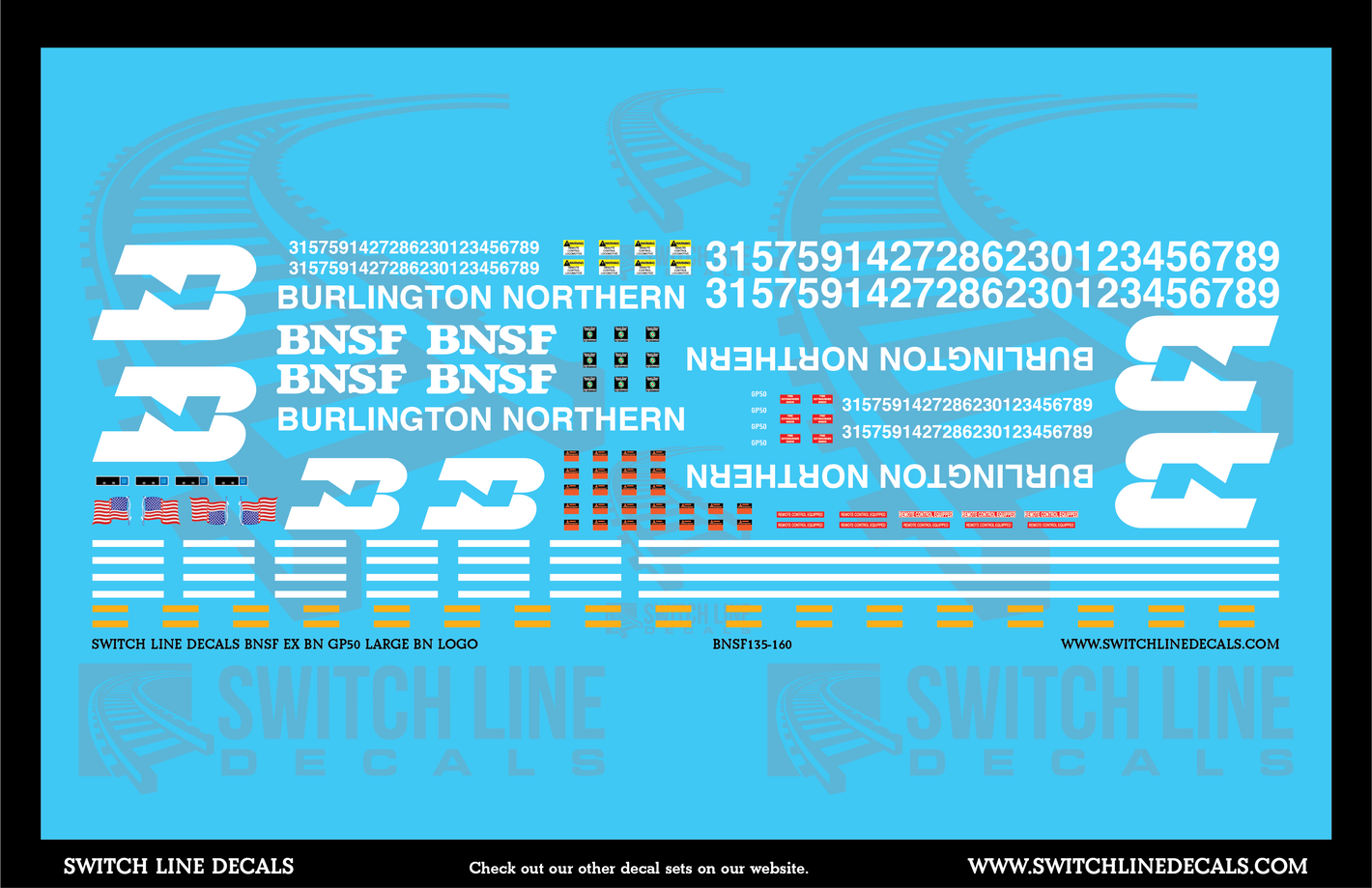 N Scale BNSF EX BN GP50 Large BN Logo Decal Set