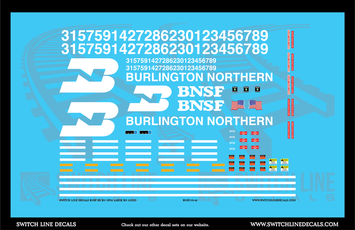 O Scale BNSF EX BN GP50 Large BN Logo Decal Set