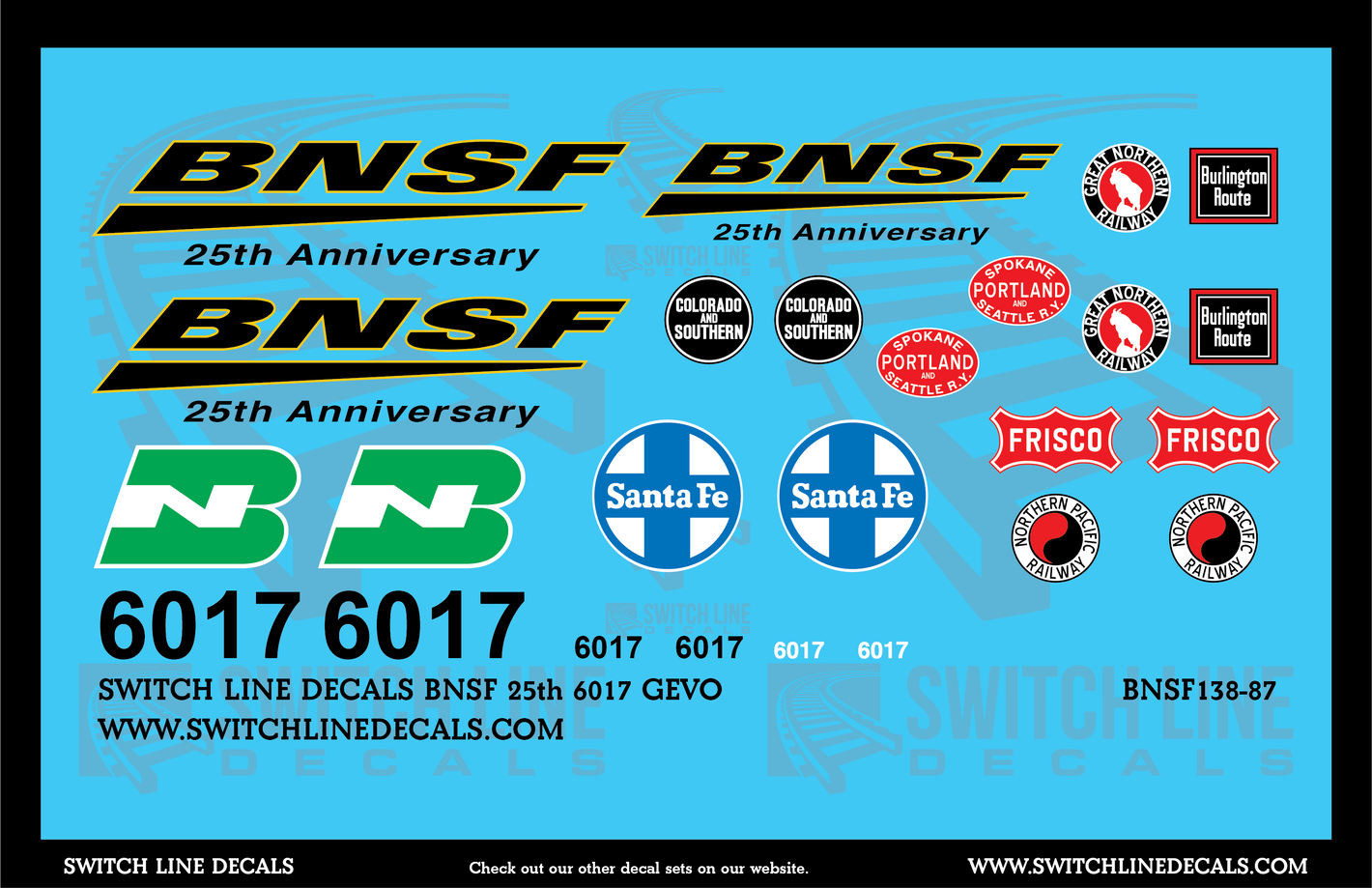 HO Scale BNSF 25th 6017 GEVO Locomotive Decal Set