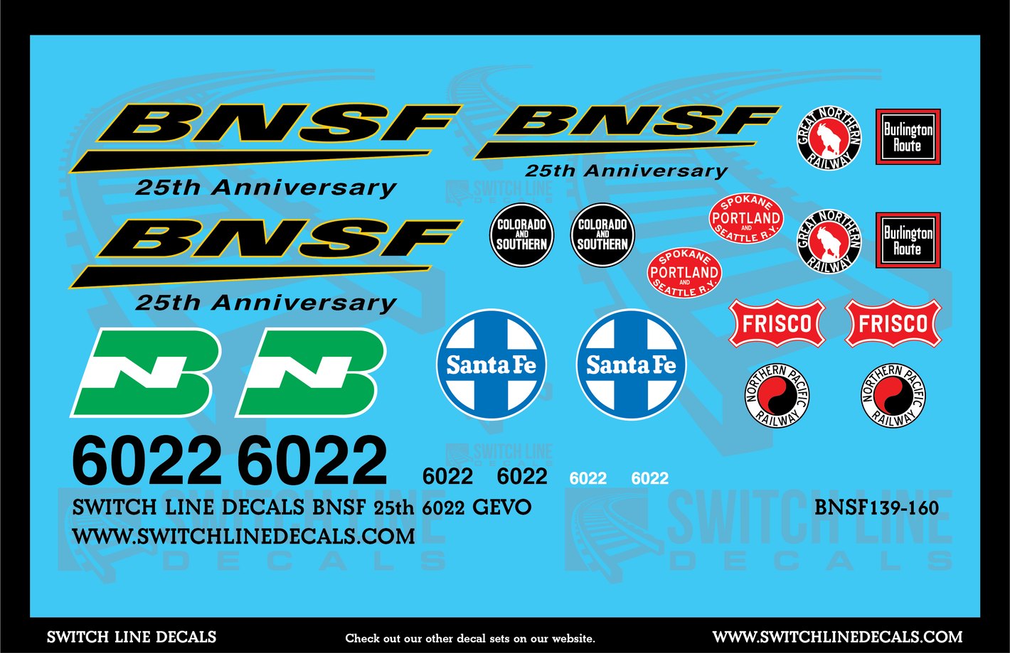 N Scale BNSF 25th 6022 GEVO Locomotive Decal Set