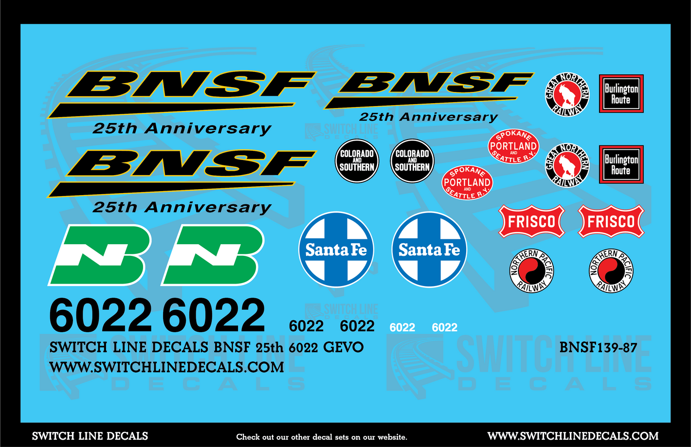 HO Scale BNSF 25th 6022 GEVO Locomotive Decal Set