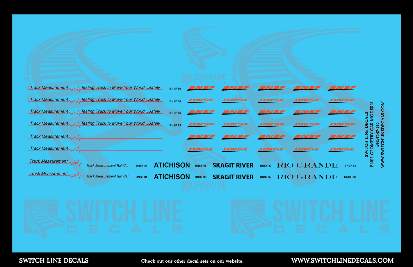 N Scale BNSF Geometry Car Modern Decal Set