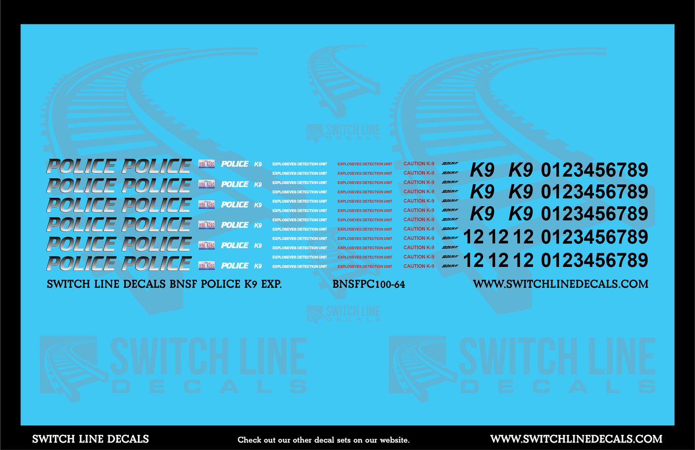 S Scale BNSF Police K9 EXP. Decal Set