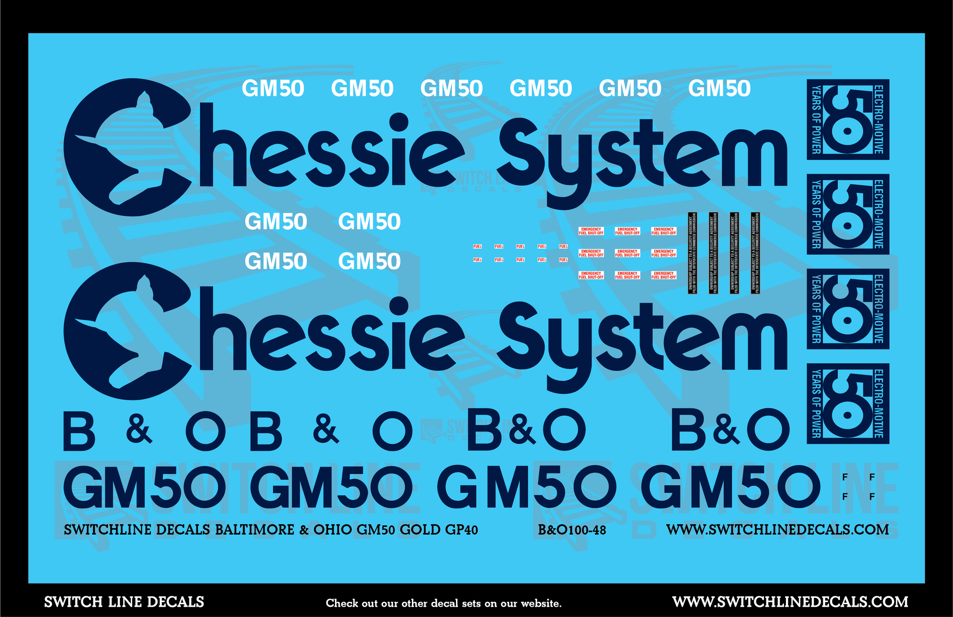 O Scale Baltimore & Ohio GM50 Gold GP40 Locomotive Decal Set - Switchline Decals