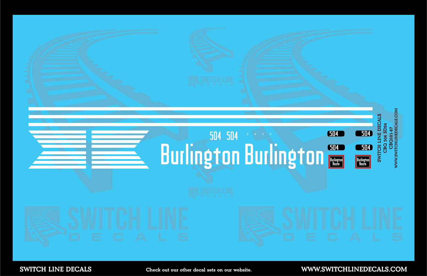 HO Scale Burlington SD24 504 Locomotive Decal Set