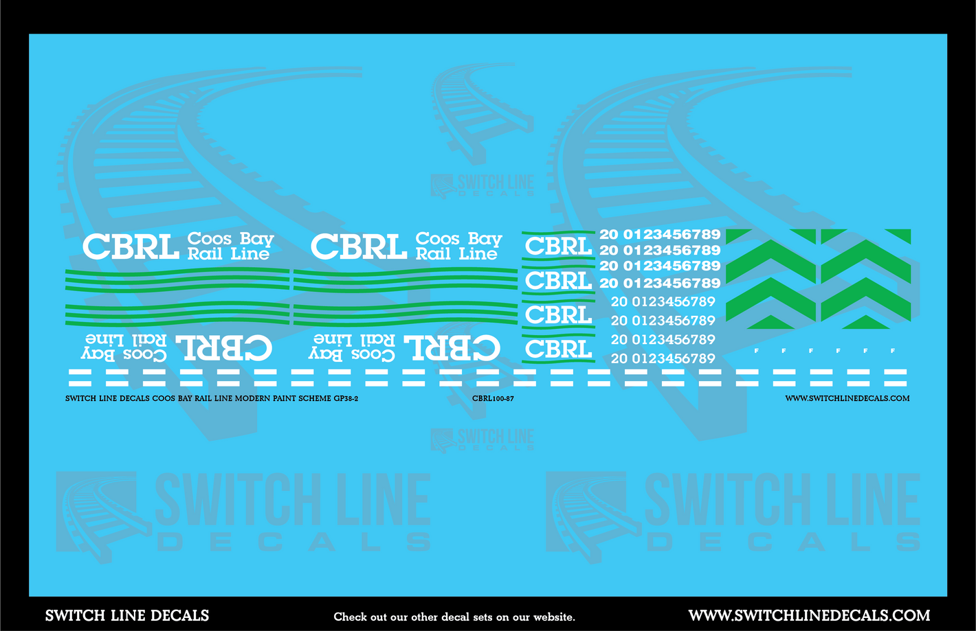 HO Scale Coos Bay Rail Line Modern Paint Scheme GP38-2 Locomotive Decal Set