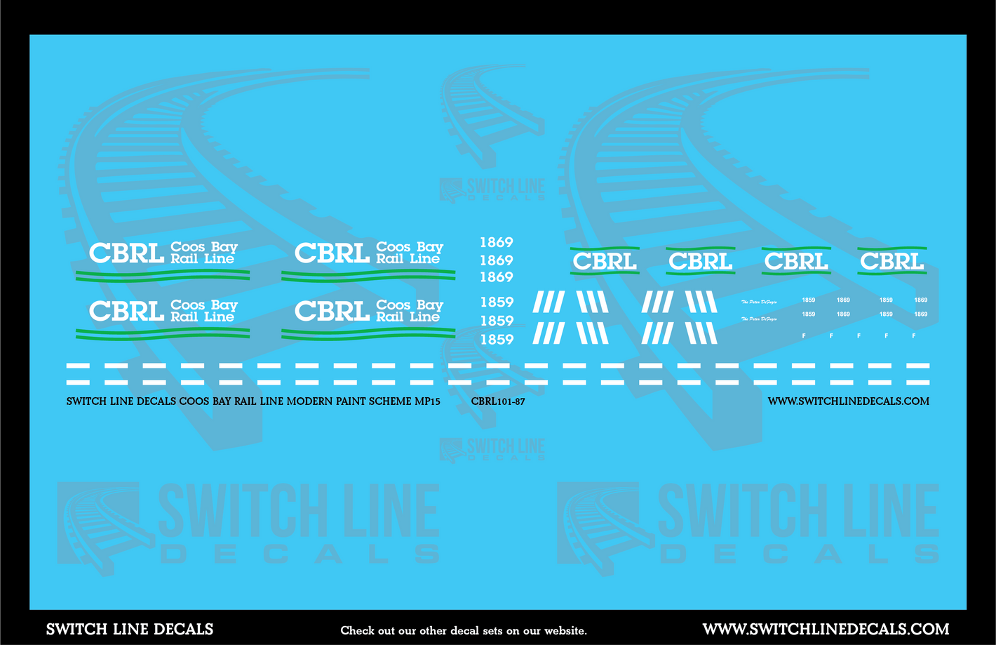 HO Scale Coos Bay Line Modern Paint Scheme MP15 Locomotive Decal Set