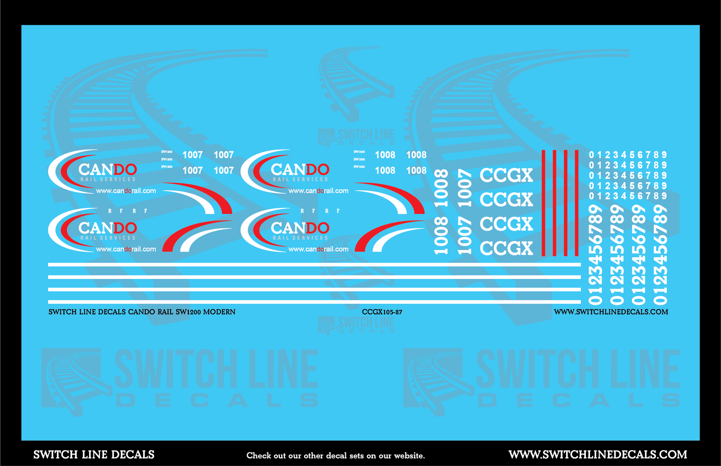 HO Scale Cando Rail SW1200 Modern Locomotive Decal Set