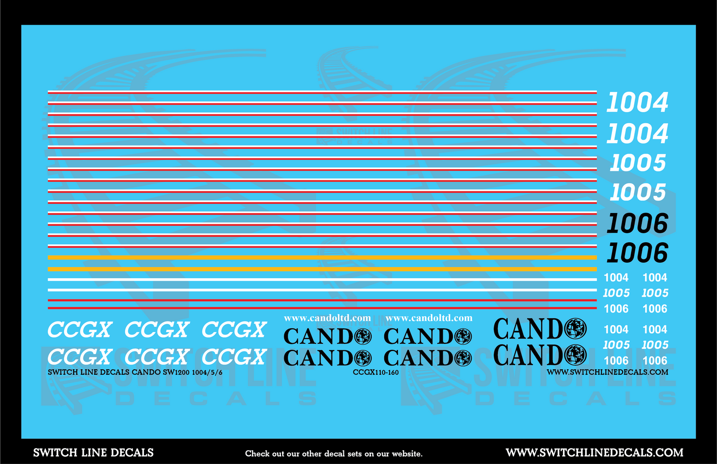 N Scale Cando SW1200 1004/5/6 Locomotive Decal Set