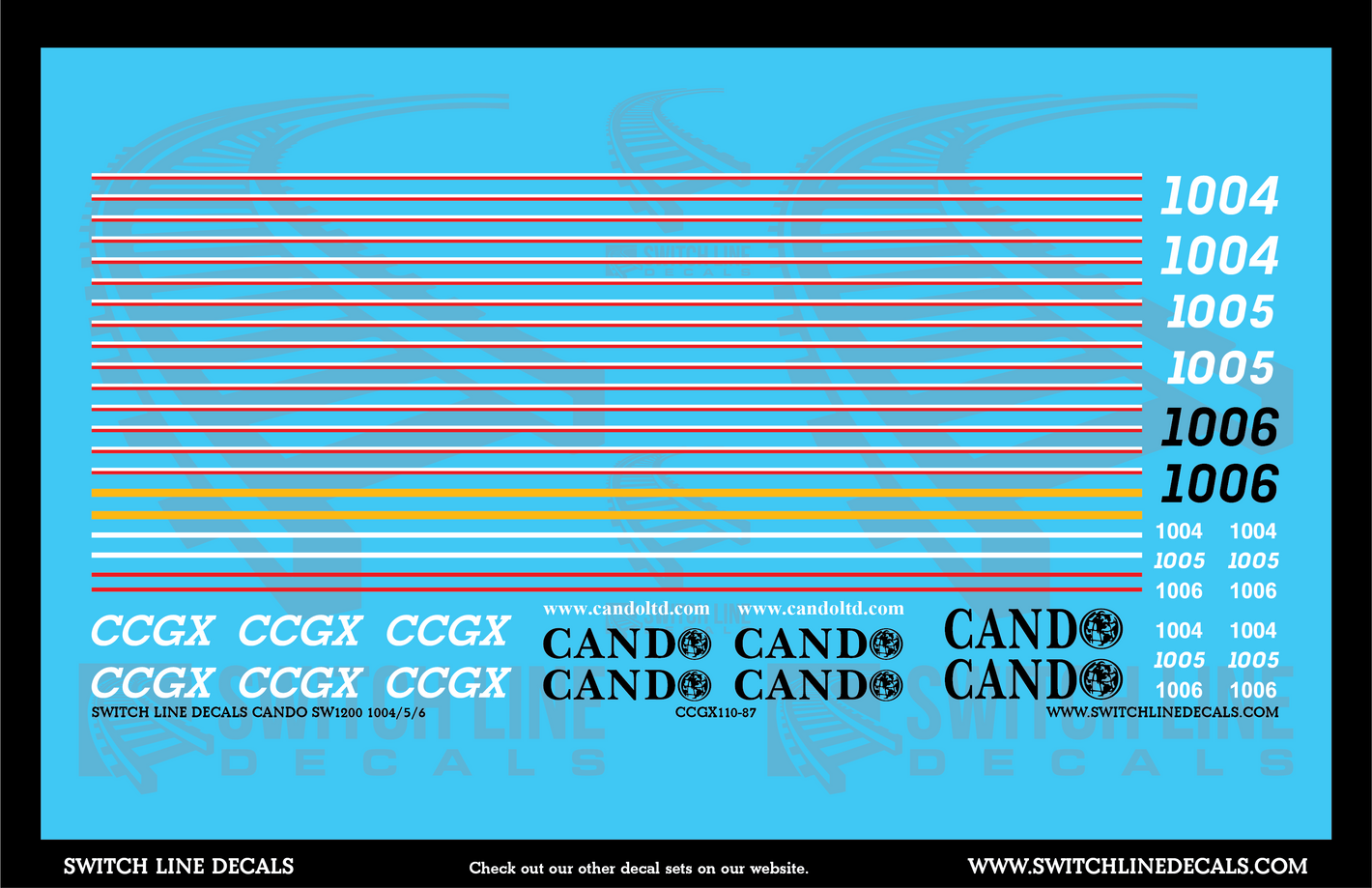 HO Scale Cando SW1200 1004/5/6 Locomotive Decal Set