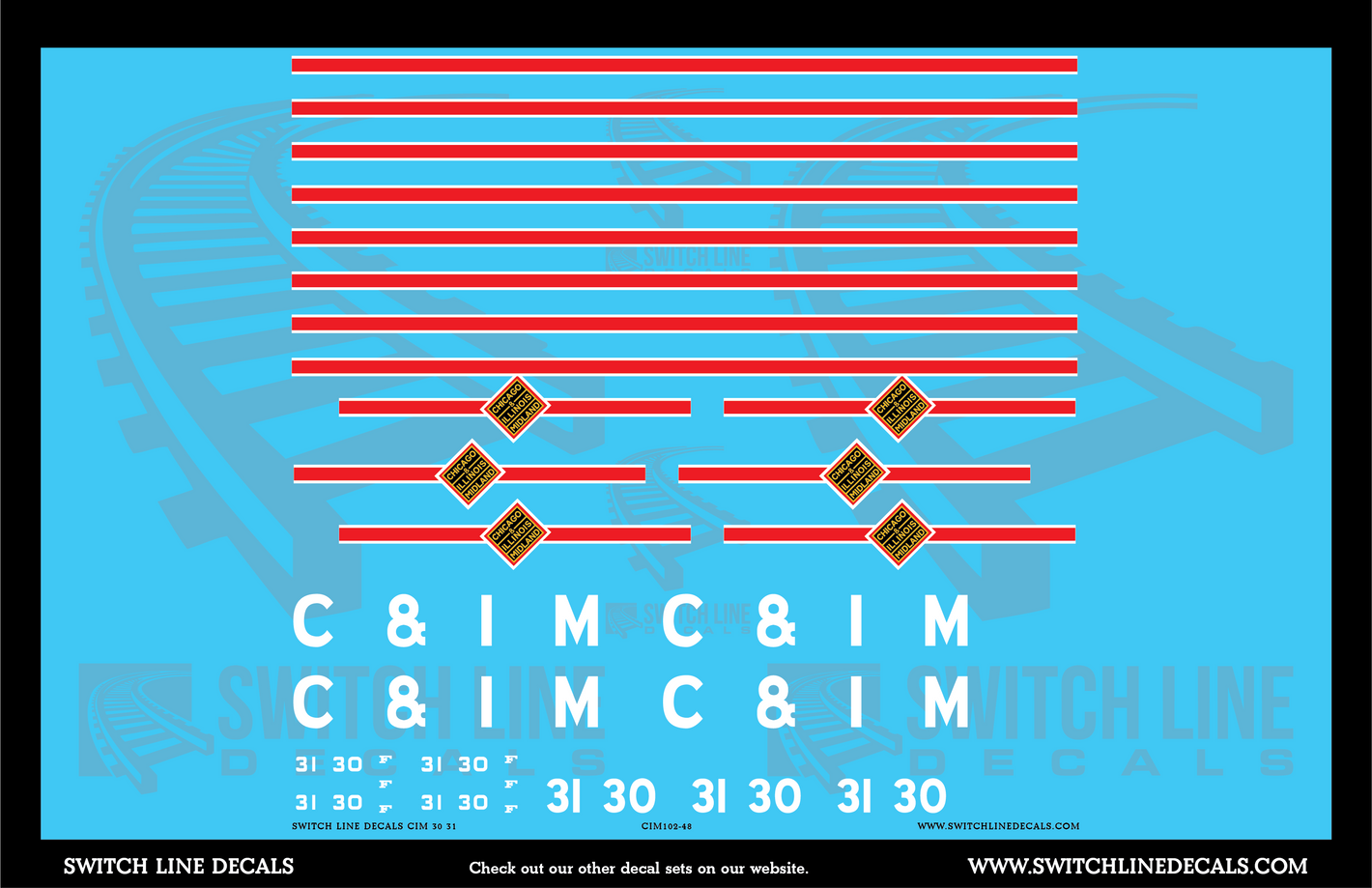 O Scale Chicago Illinois & Midland 30 / 31 Locomotives Decal Set