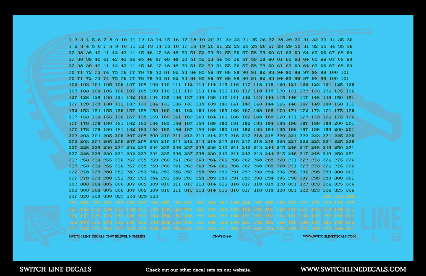 N Scale CNW Bilevel Car Numbers Decal Set