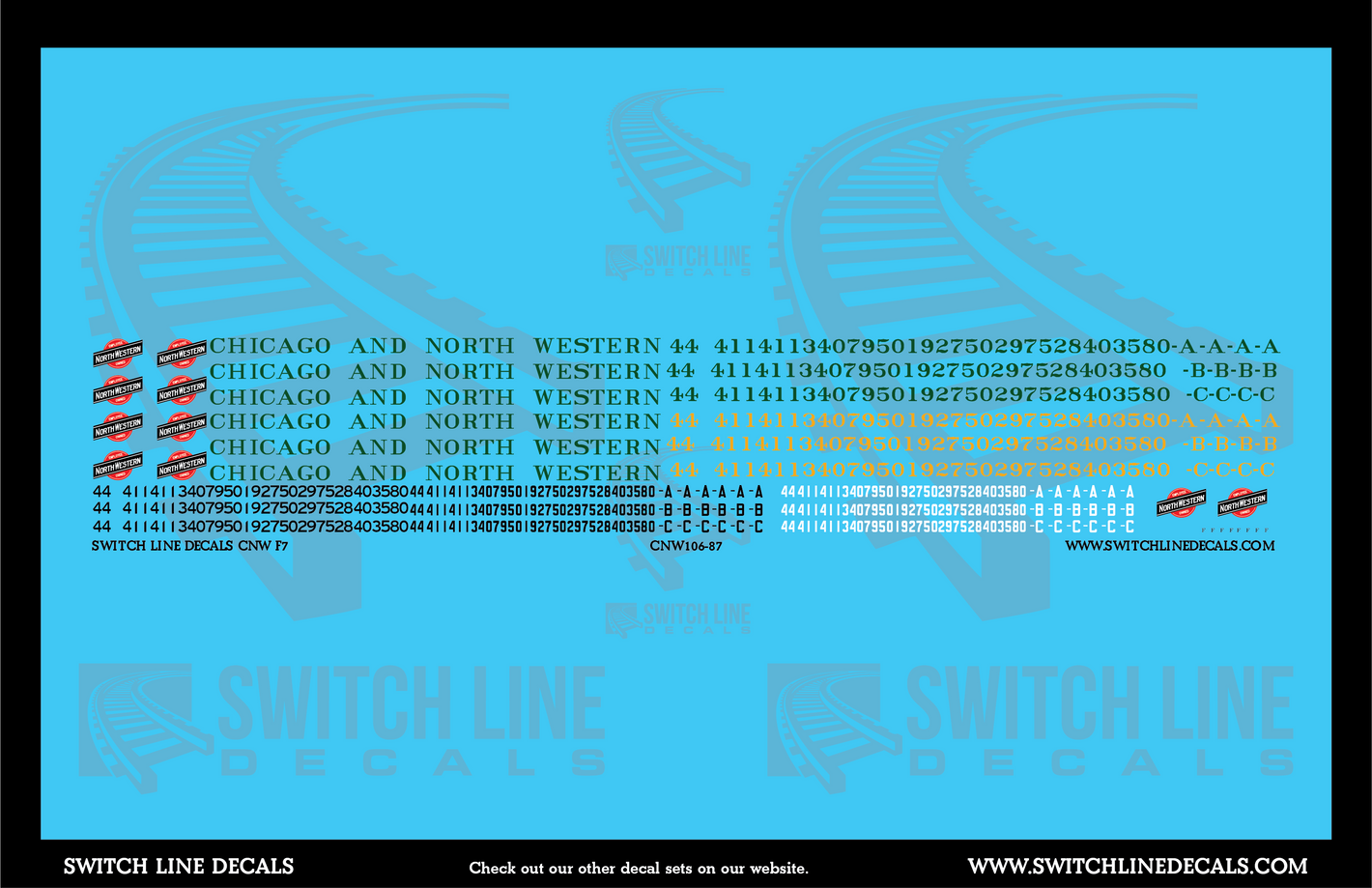 HO Scale CNW F7 Locomotive Decals