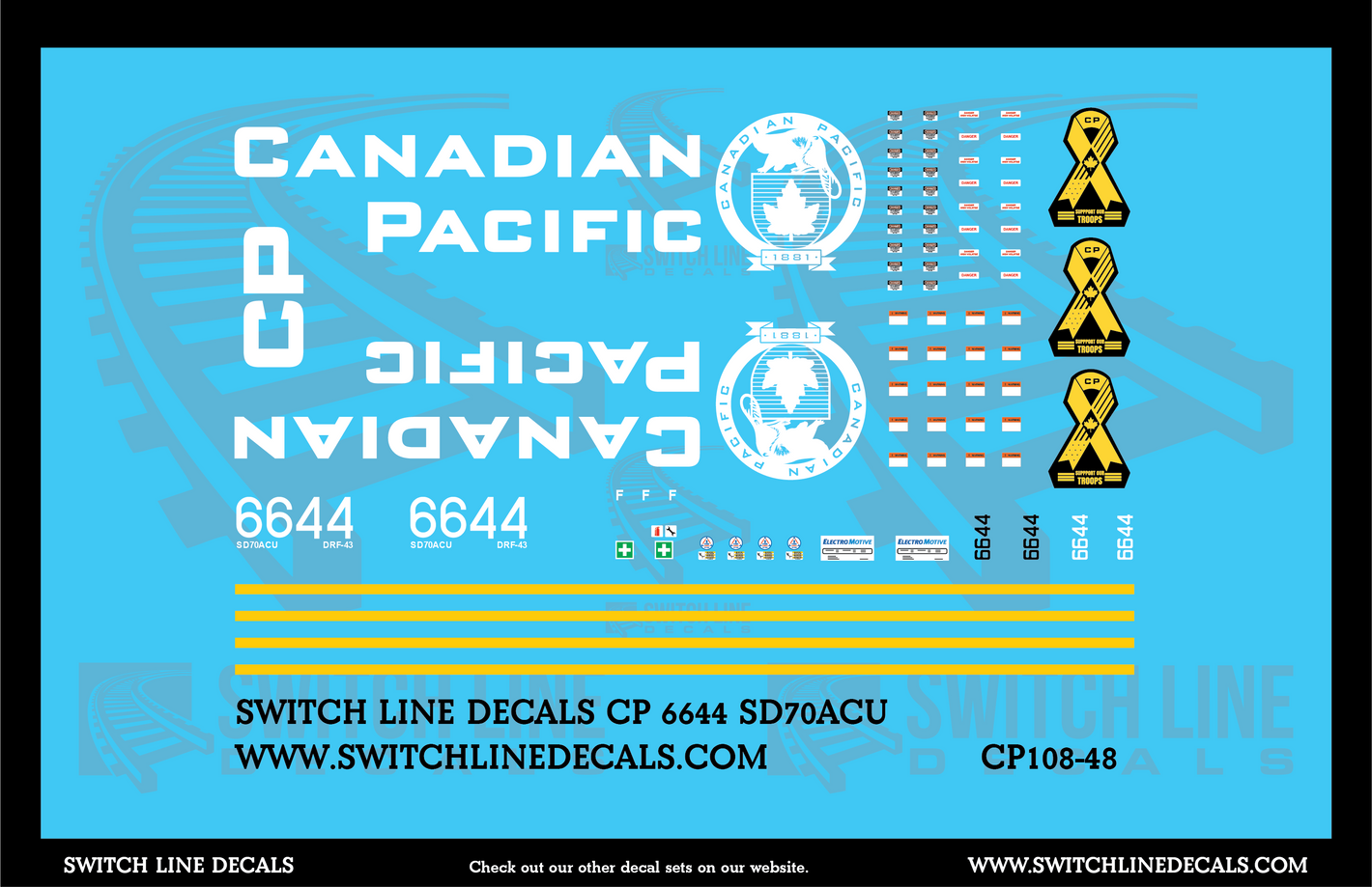 O Scale Canadian Pacific 6644 SD70ACU Locomotive Decal Set