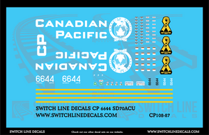 HO Scale Canadian Pacific 6644 SD70ACU Locomotive Decal Set