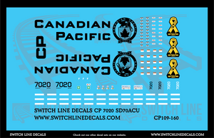 N Scale Canadian Pacific 7020 SD70ACU Locomotive Decal Set