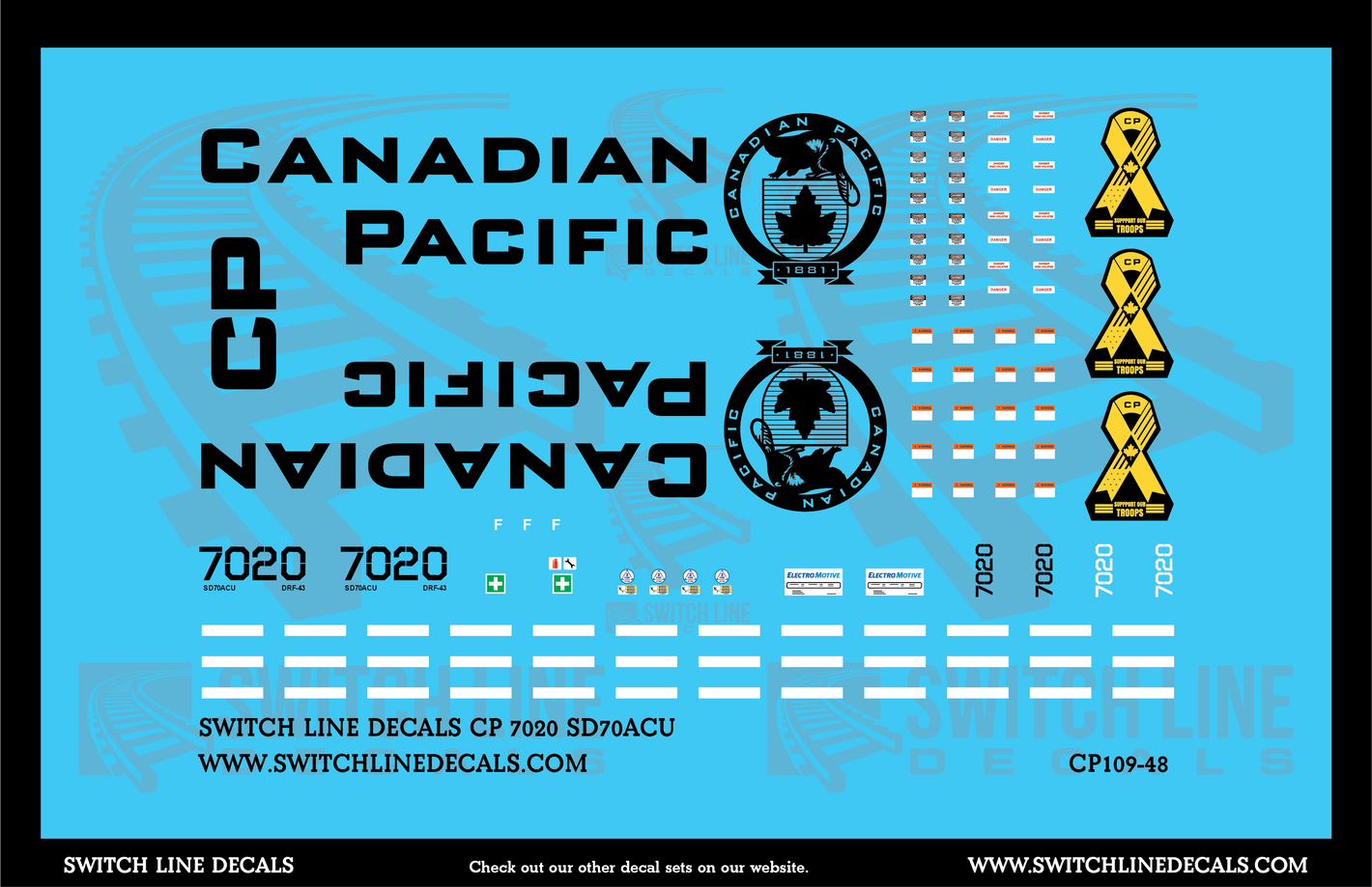 O Scale Canadian Pacific 7020 SD70ACU Locomotive Decal Set