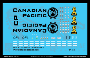 HO Scale Canadian Pacific 7021 SD70ACU Locomotive Decal Set