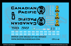 O Scale Canadian Pacific 7023 SD70ACU Locomotive Decal Set