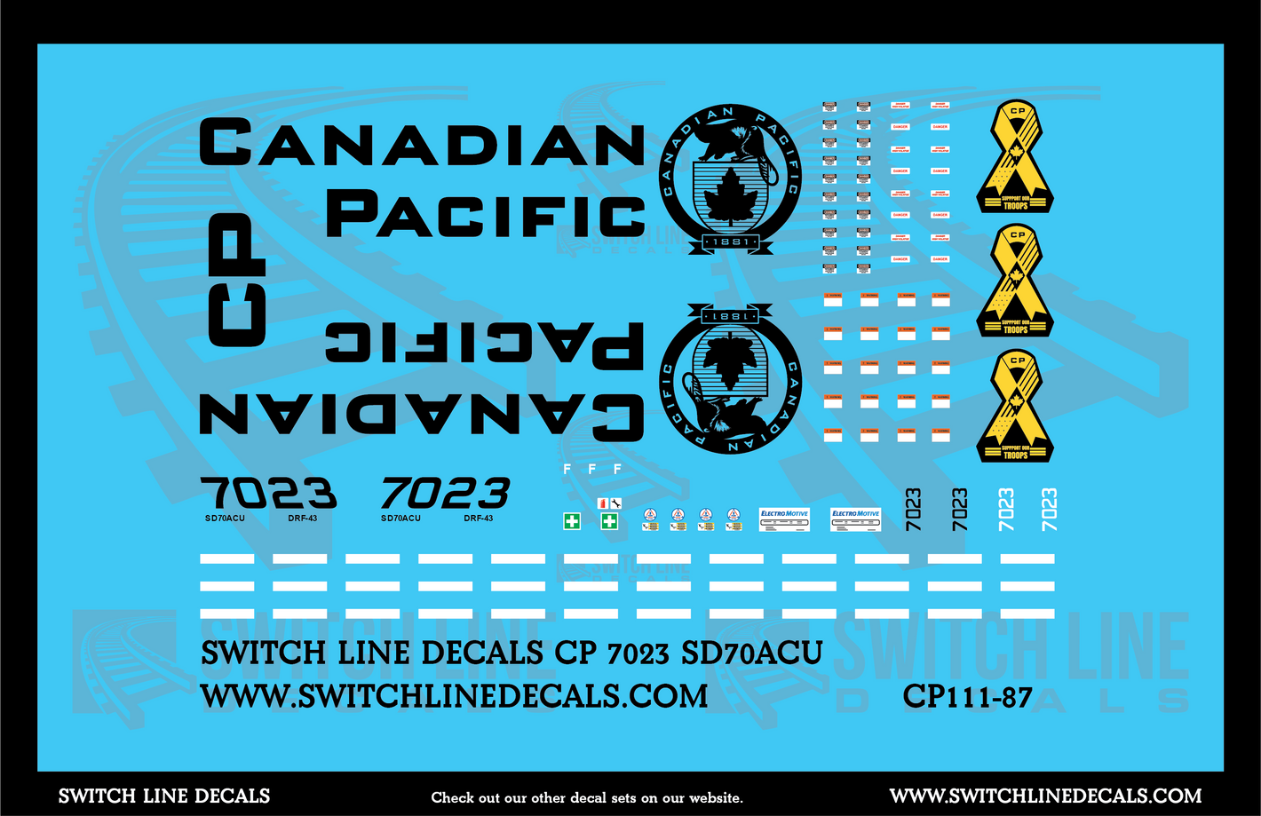 HO Scale Canadian Pacific 7023 SD70ACU Locomotive Decal Set