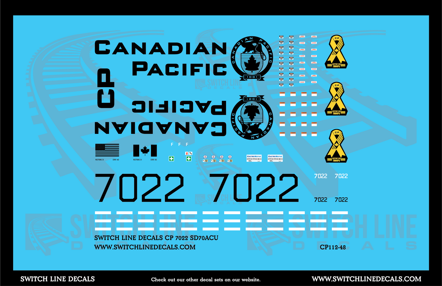 O Scale Canadian Pacific 7022 SD70ACU Locomotive Decal Set