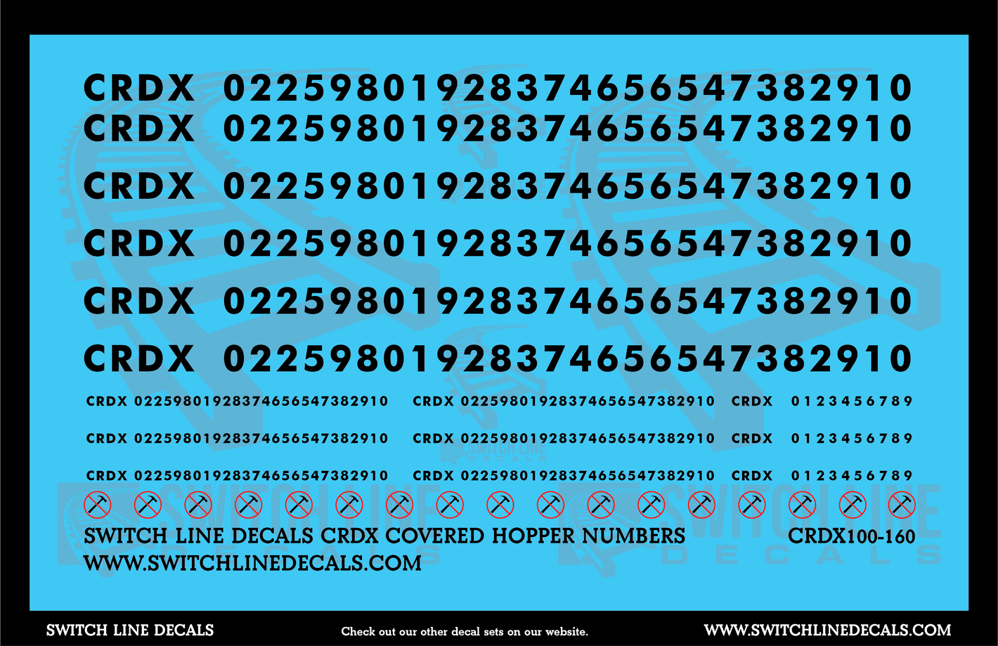 N Scale CRDX Covered Hopper Numbers Decal Set