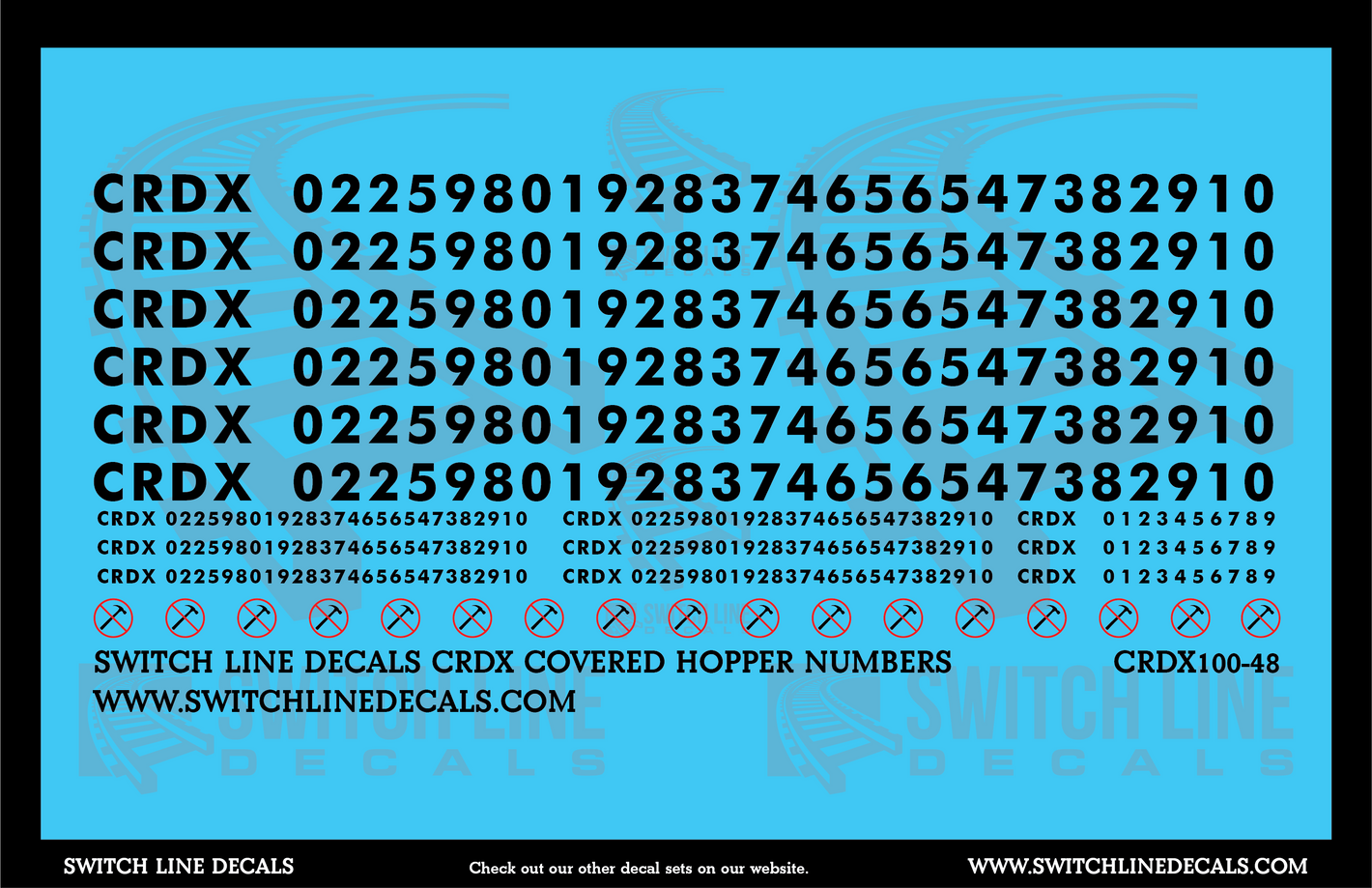 O Scale CRDX Covered Hopper Numbers Decal Set